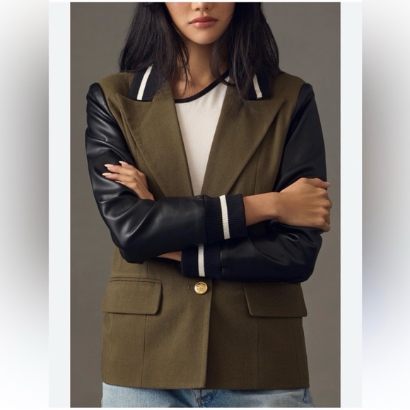 Anthropologie Avec Les Filles Mixed Fabric Blazer - Picture 2 of 14